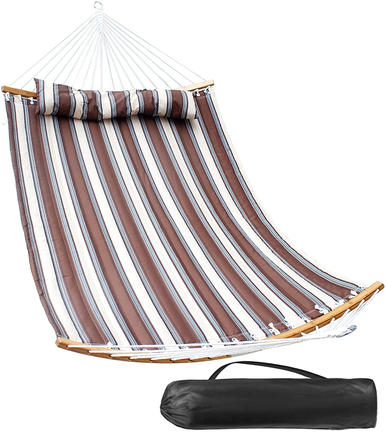 SUNNY GUARD 11FT Double Hammock Quilted Fabric Curved-Bar Bamboo＆Detac