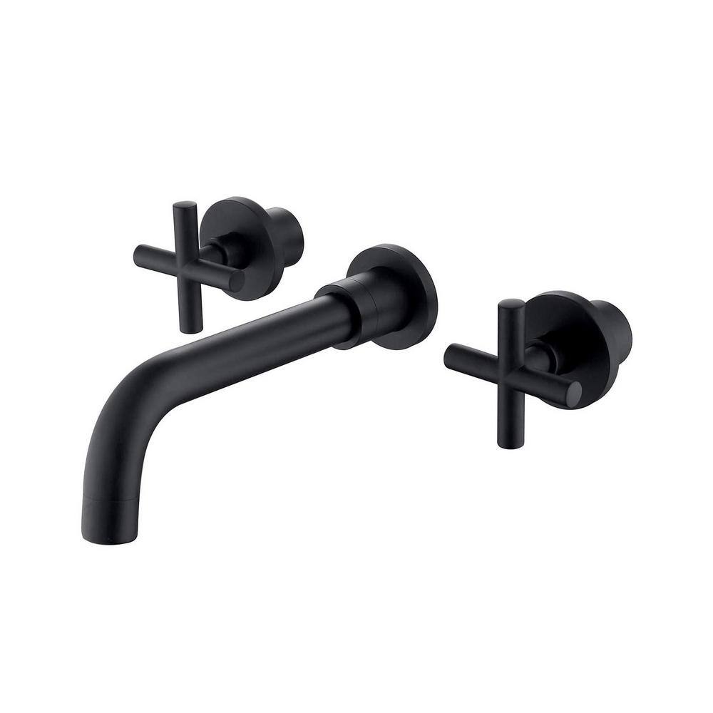 Flynama Wall-Mount Double-Handle Bathroom Faucet in Matte Black RB-QY-0714