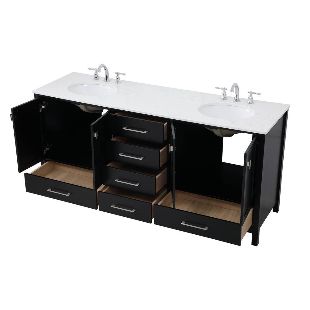 Timeless Home Erin 72 in. W x 22 in. D x 34 in. H Double Bathroom Vanity in Black with Calacatta Quartz TH37672Black