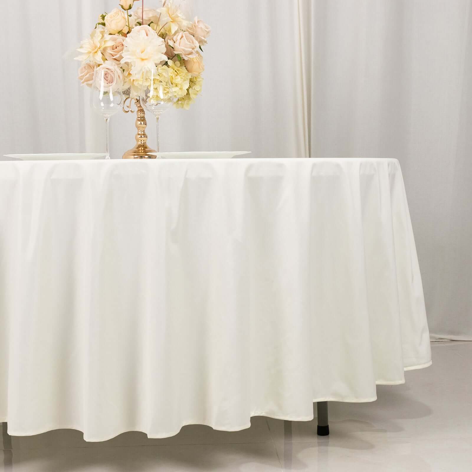 Ivory Premium Scuba Round Tablecloth, Wrinkle Free Polyester Seamless Tablecloth 108