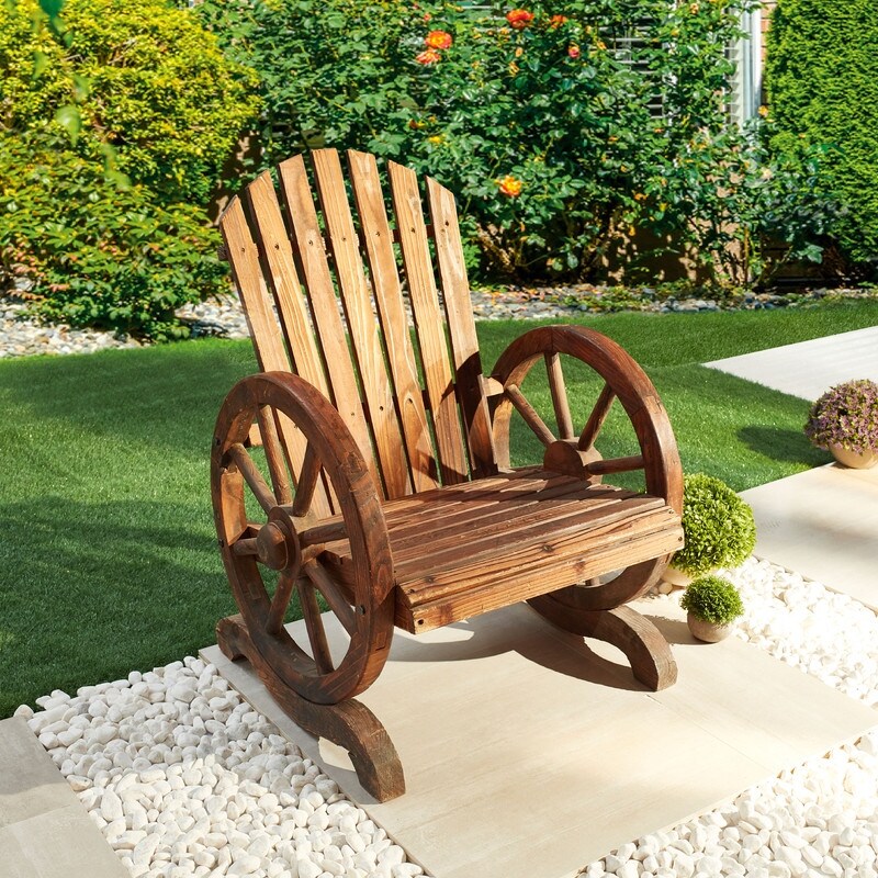 Outdoor Garden Wooden Adirondack Wagon Wheel Arm Chair