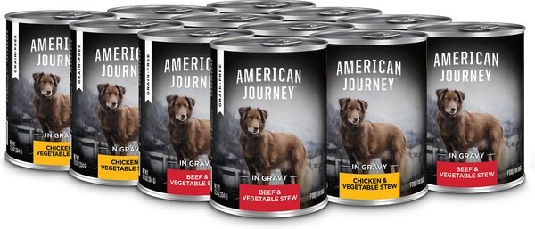 American Journey Stews Poultry and Beef Variety Pack Grain-Free Canned Dog Food， 12.5-oz can