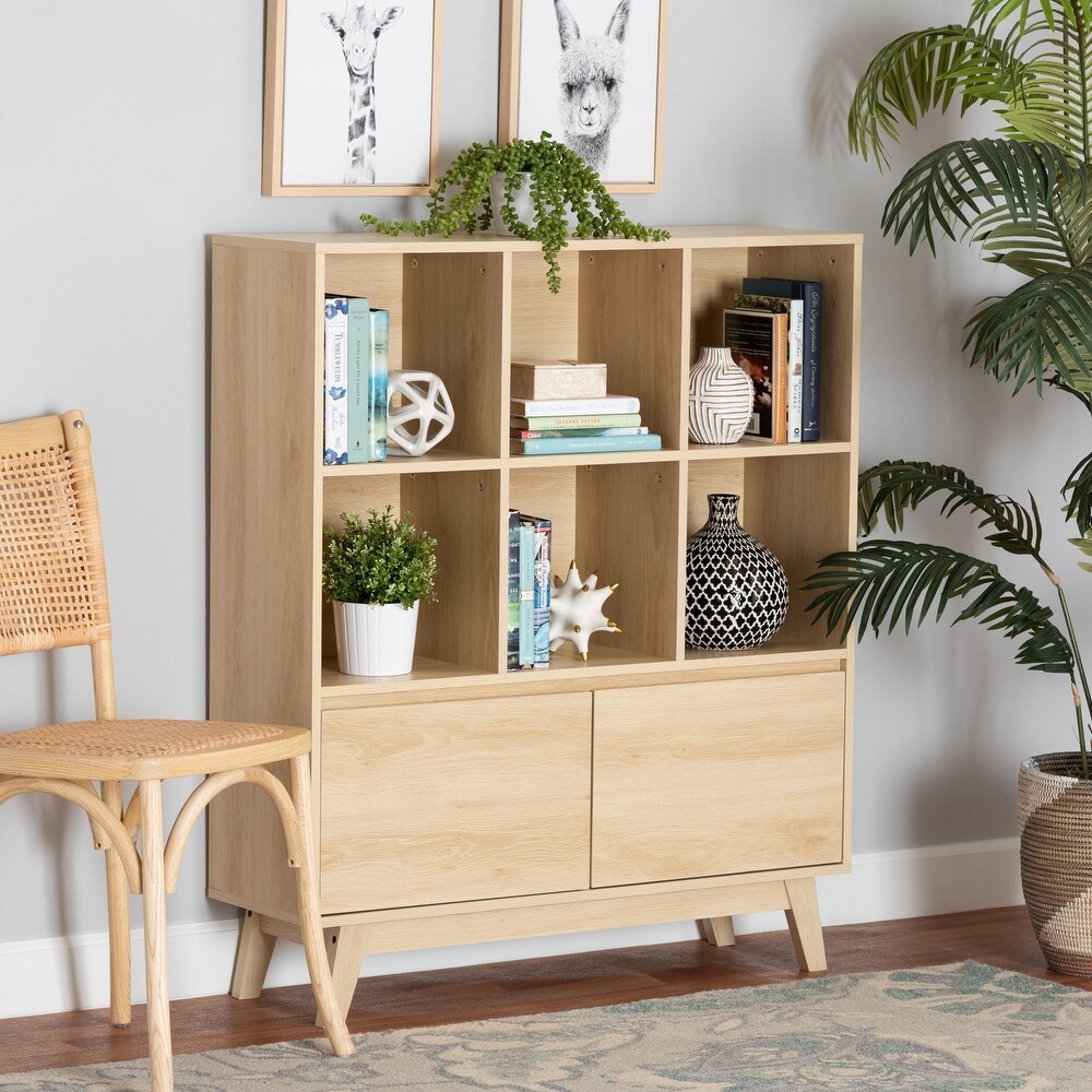 Danina Japandi Oak Brown Finished Wood Bookshelf