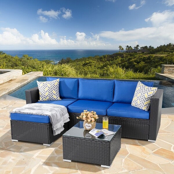 Futzca Outdoor Furniture Patio Sets，Low Back AllWeather Small Rattan Sectional Sofa