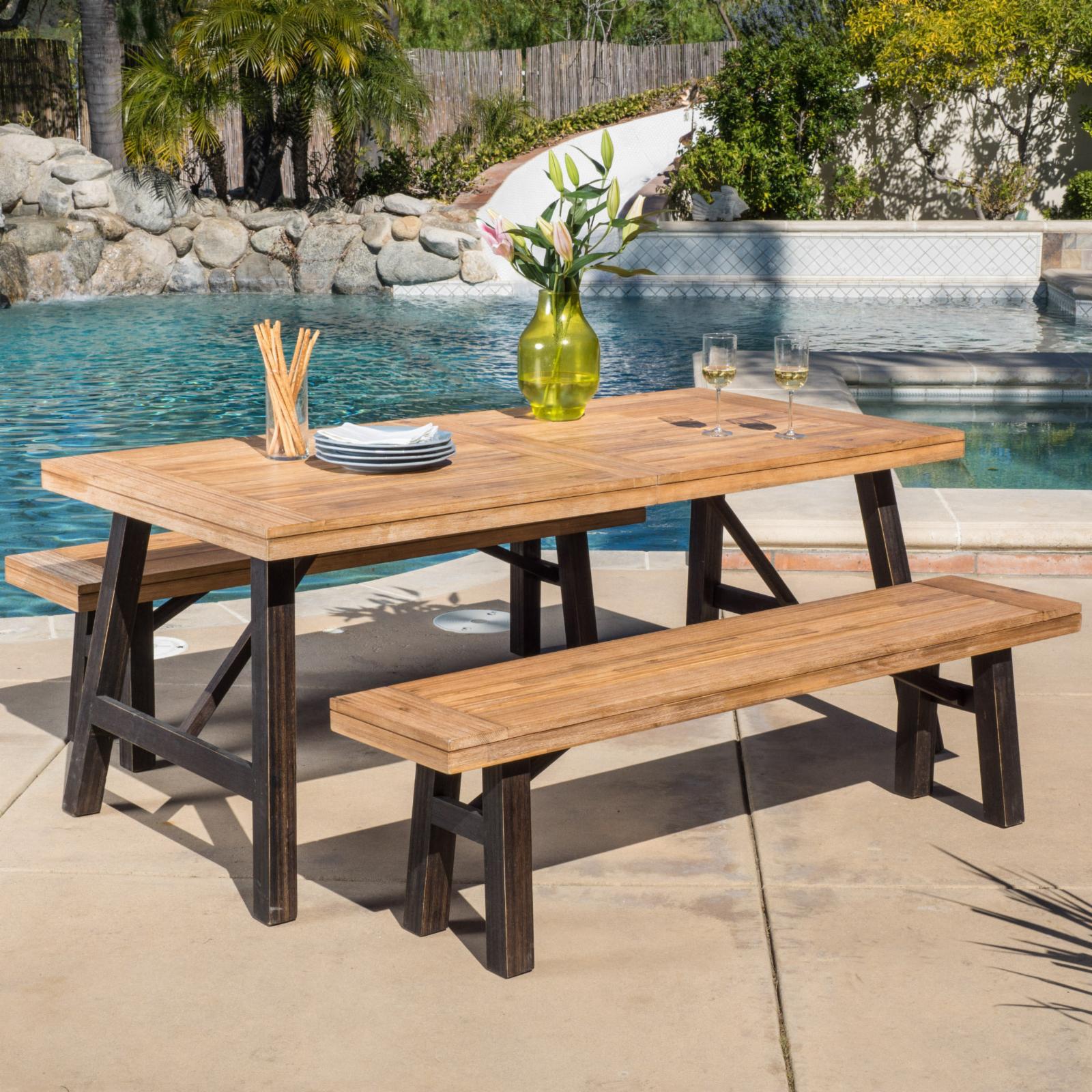 Eamonn Outdoor 3 Piece Acacia Wood Picnic Set - Teak