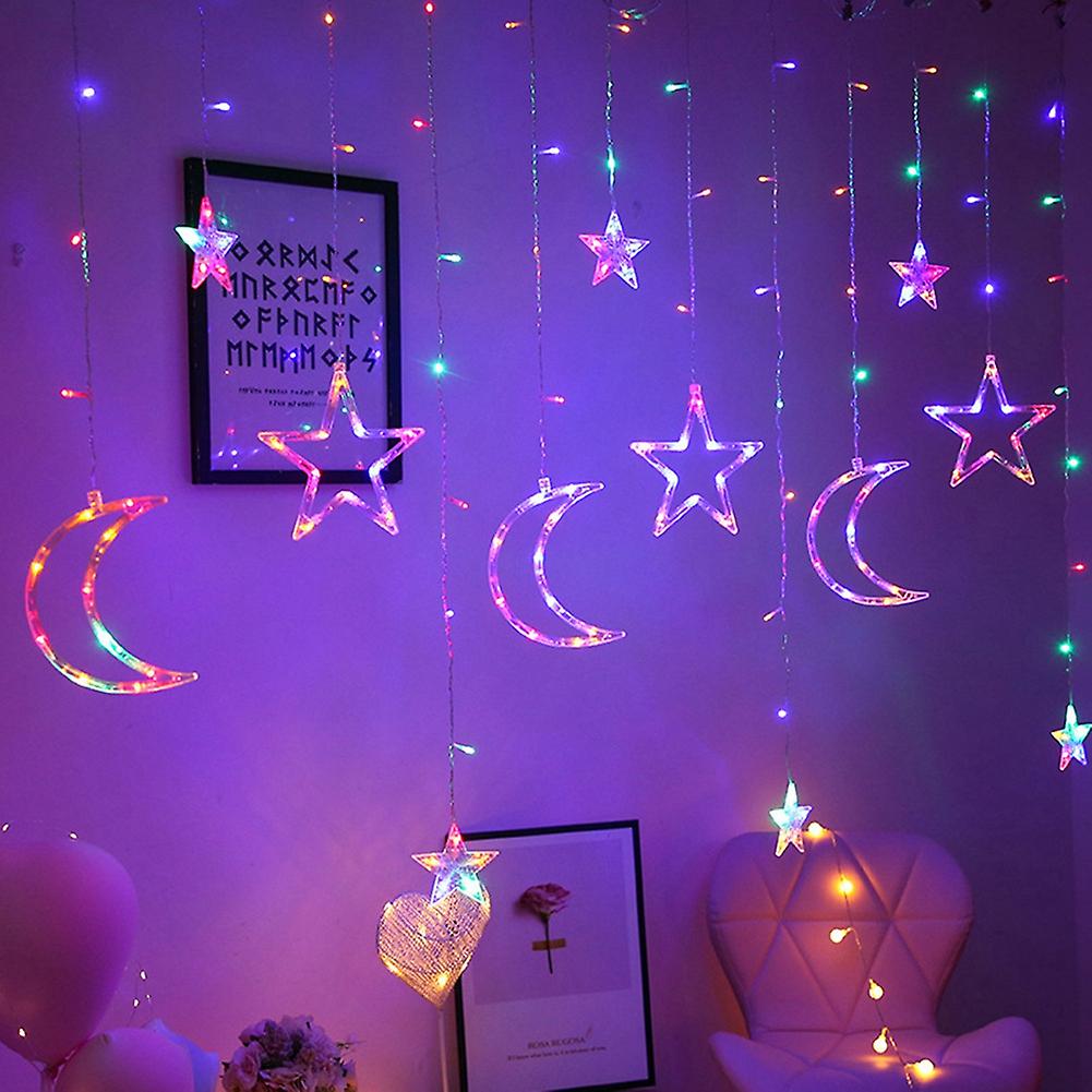 5m 138led Waterproof Star Moon Shape Led Light String Window Curtain Lamp For Indoor Christmas Decorationcolorful Eu Plug 220v