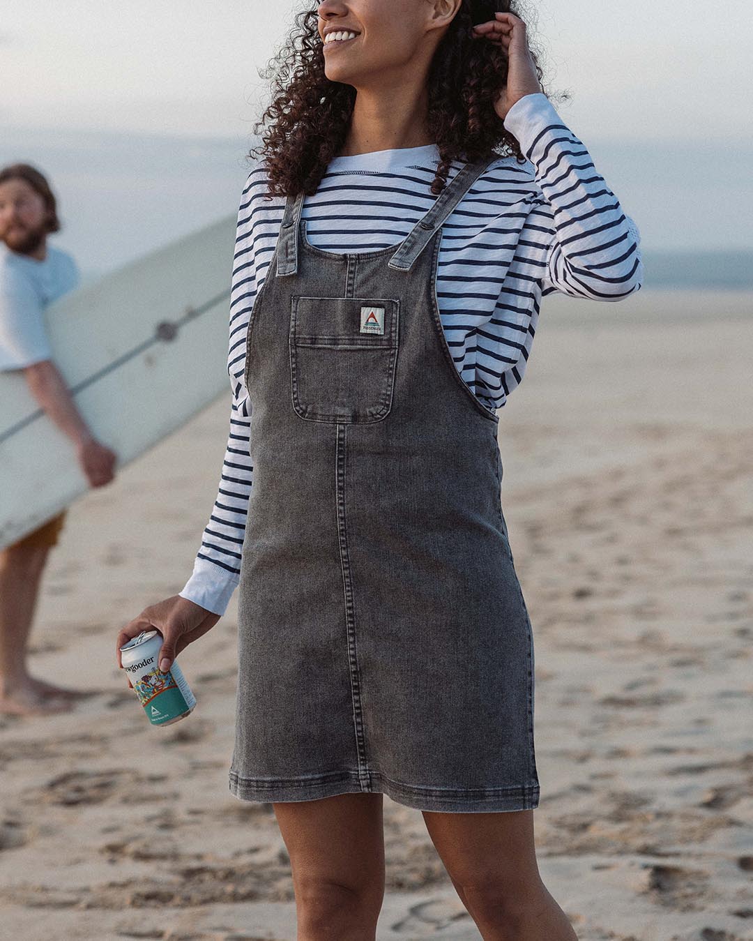 Briony Denim Dungaree Dress - Washed Black Denim