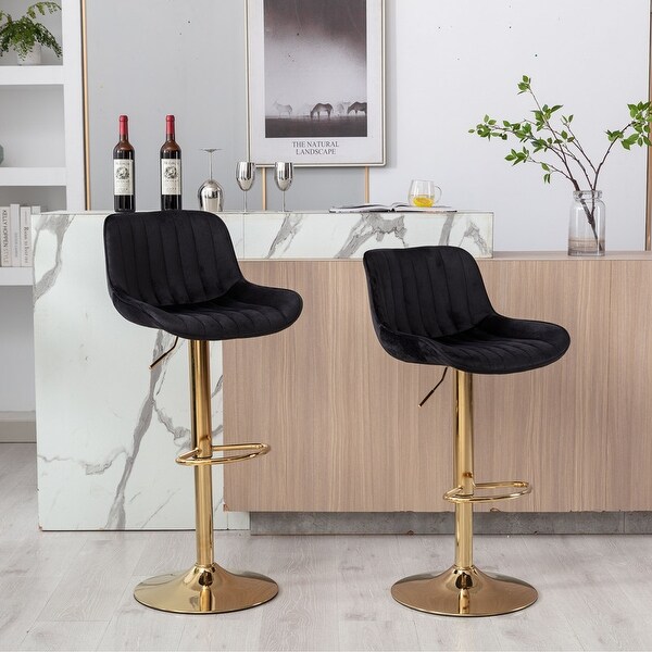 Swivel Velvet Adjustable Bar Stools with Footrest，Set of 2