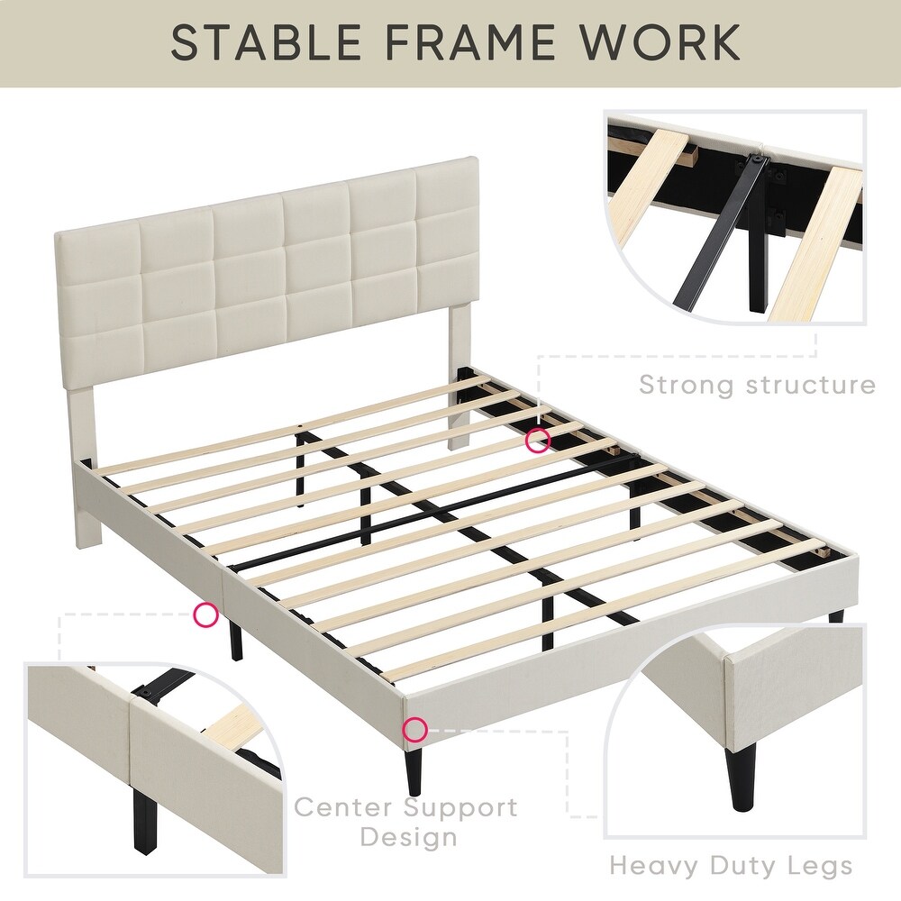 Platform Low Profile Wood Slat Support Bed Frame No Box Spring Needed