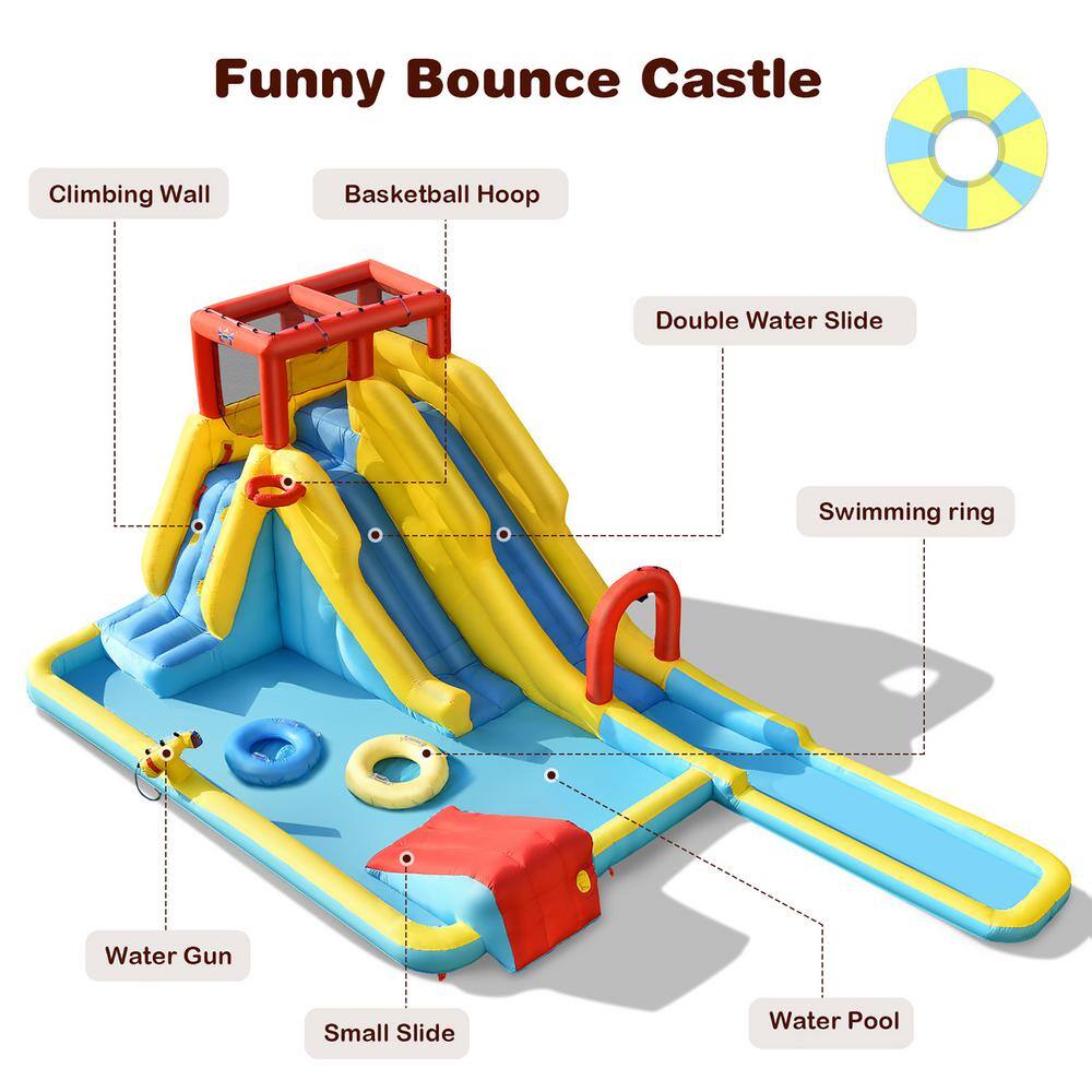 Costway Inflatable Dual Slide Water Park Climbing Bouncer Bounce House with 735-Watt Blower OP70963