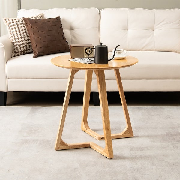 Costway 24'' Round Side Table Solid Rubber Wood End Table Beside - 24'' x 24'' x 24'' (L x W x H)