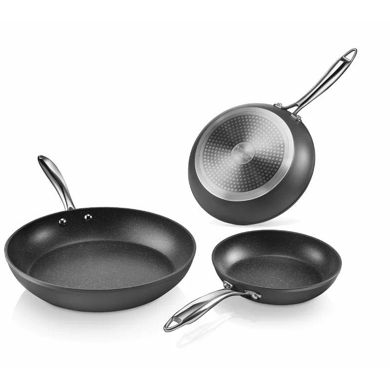 GRANITESTONE 7197 Professional 3-Piece Aluminum Ultra-Nonstick Hard Anodized Diamond Infused Fry Pan Set (8 in.， 10 in.， 12 in.)