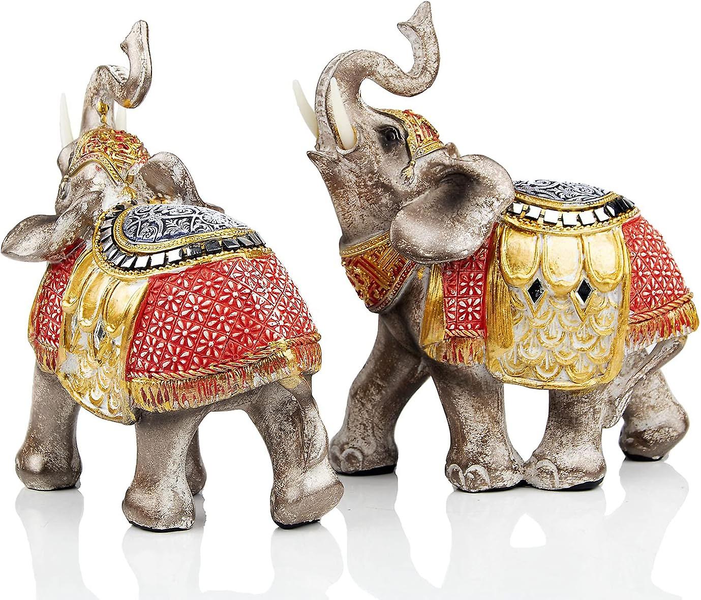 Wealth Lucky Elephant Figurine With Trunk Up Elephant Statue Collectible Figurines Perfect For Home Decor Gift，golden And Red