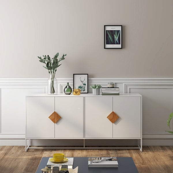 White Modern Sideboard，Kitchen Storage Cabinet with Metal Legs