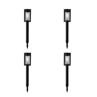 Hampton Bay Clermont Solar Black LED 15 Lumens Modern Bollard Path Light Set with Vintage Bulb (4-Pack) NXT-2366-V