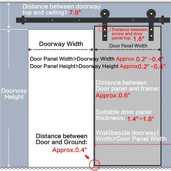 SmileMart Flat-tip Design Black Steel Single-door 6.6 ft Sliding Track Barn Door Hanging Hardware Kit， Set of Two Kits