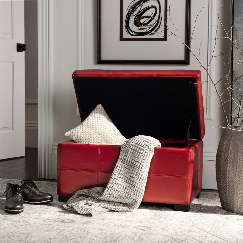 Safavieh Maiden Tufted Red Bicast Leather Storage Bench   30.1\