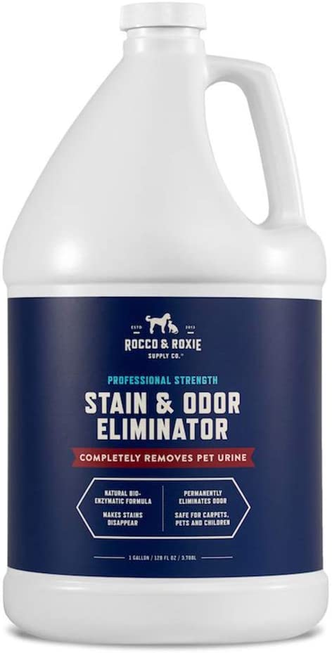 Rocco and Roxie Supply Co. Stain and Odor Eliminator for Strong Odor - Enzyme-Powered Pet Odor Eliminator for Home - Carpet Stain Remover for Cats and Dog Pee 1 Gallon - Enzymatic Cat Urine Destroyer - Carpet Cleaner Spray