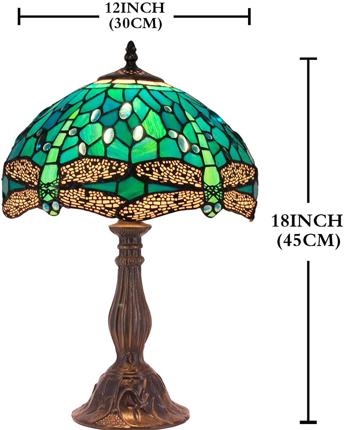 Tiffany Lamp Green Blue Stained Glass Dragonfly Style Bedside Table Lamp Desk Reading Light 12X12X18 Inches Decor Bedroom Living Room Home Office S622 Series