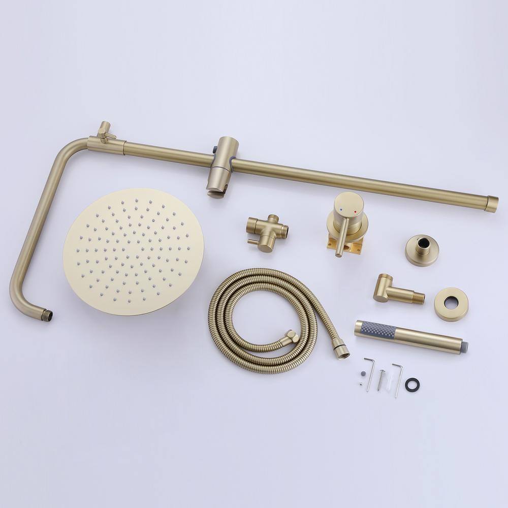 Tomfaucet 2-Spray Shower System with Hand Shower in Brushed Gold TFK0057BG