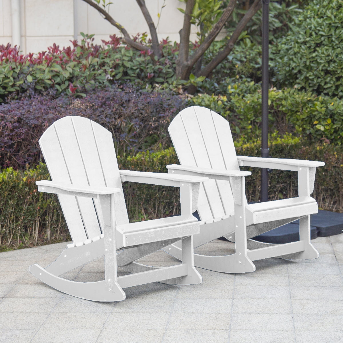 GARDEN Set of 2 - Plastic Outdoor Rocking Chairs for Patio Porch, White