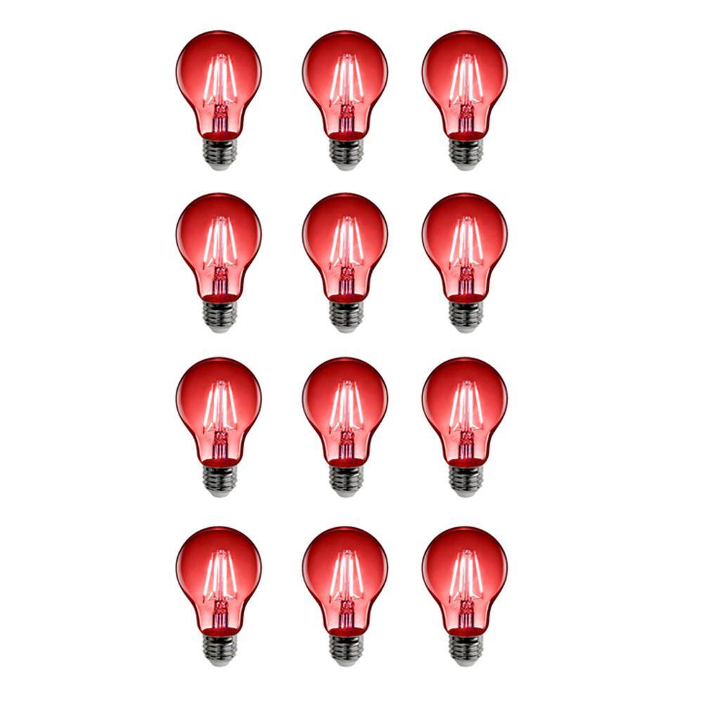 Feit Electric 25-Watt Equivalent A19 Medium E26 Base Dimmable Filament Red Colored LED Clear Glass Light Bulb (12-Pack) A19TRLED12