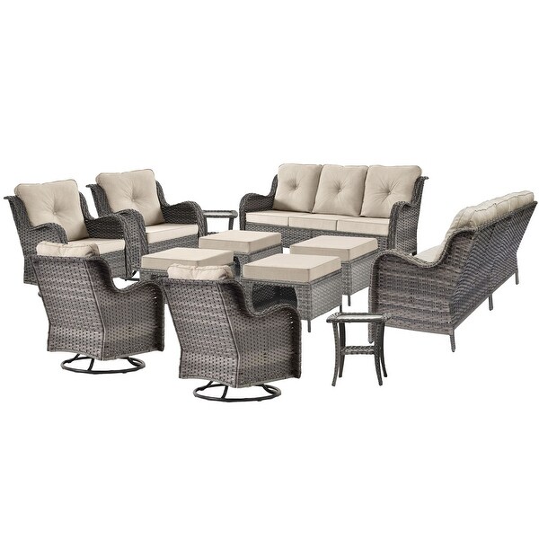 Wicker Patio Furniture Conversation Set with High Back Swivel Chairs and Storage Ottomans，Cushions Included🎃