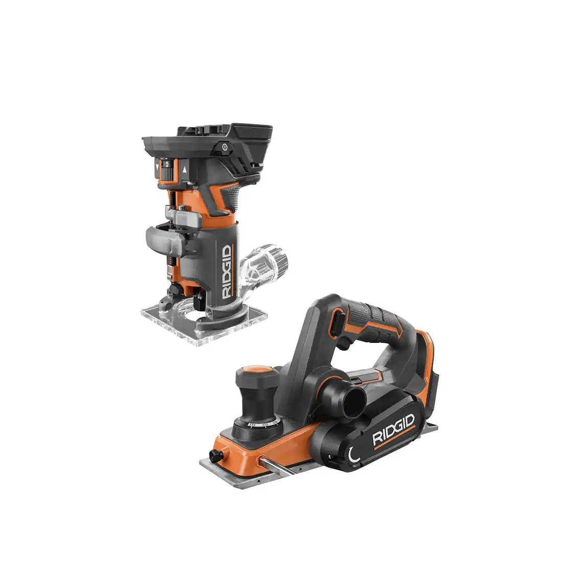 Ridgid 18V Brushless Cordless 2-Tool Combo Kit w/ 3-1/4 in. Hand Planer w/ Dust Bag and Compact Fixed Base Router (Tools Only)