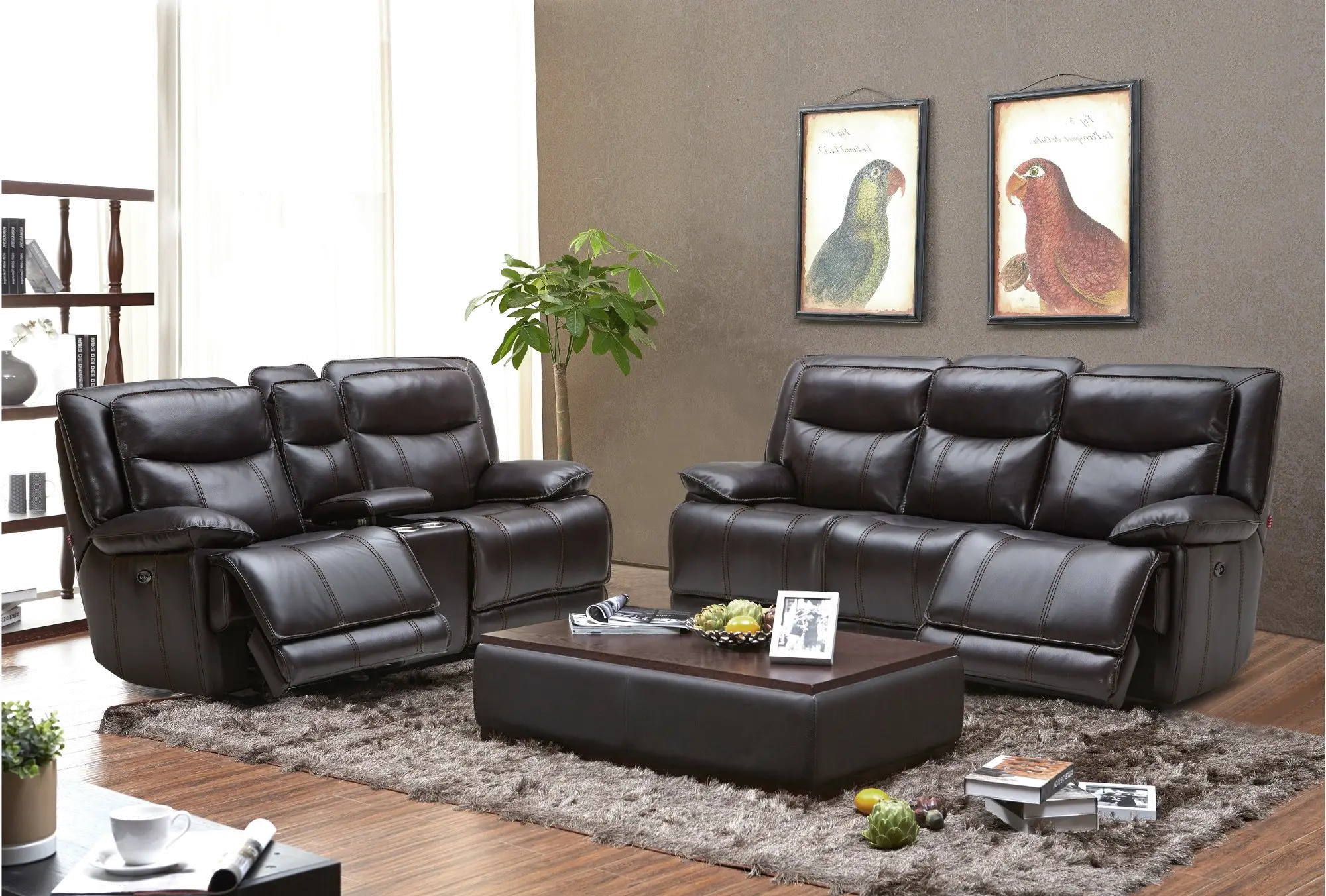 Triple Play Black Leather-Match Power Triple Reclining Sofa