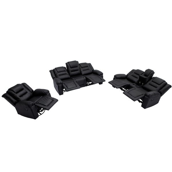 3 Pieces Recliner Sofa Sets in PU Leather for Living Room，Black - 3 Pieces Recliner Sofa Sets