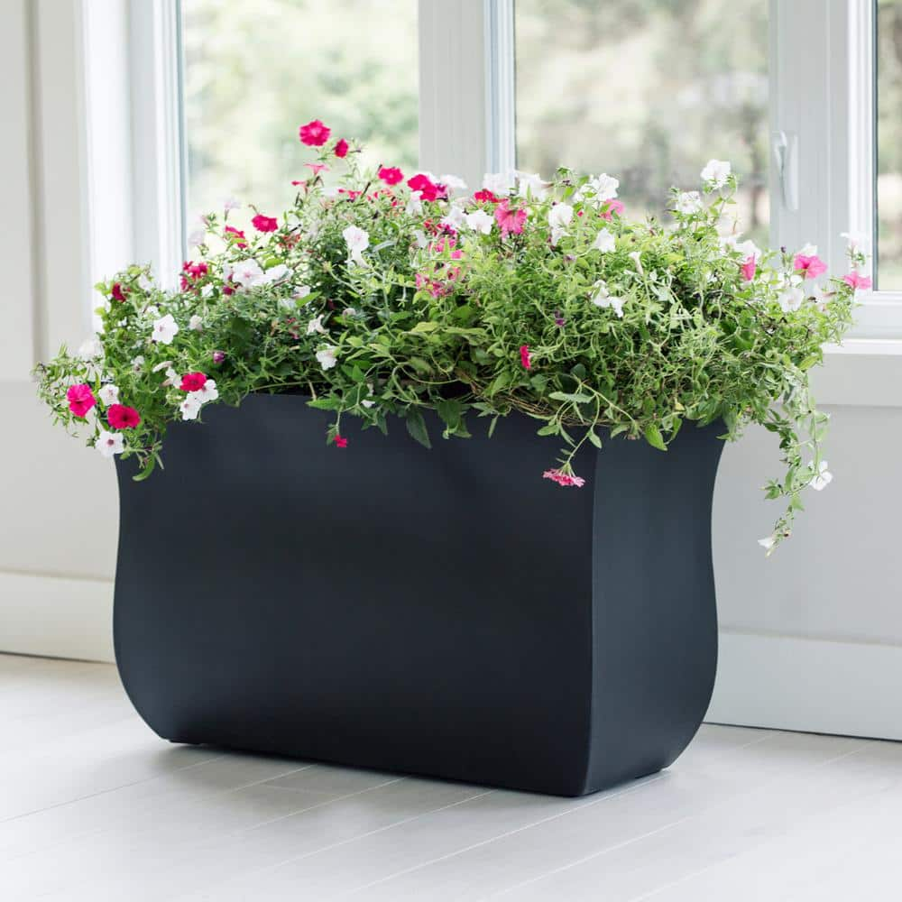 Mayne Valencia 36 in. x 16 in. x 22 in. Black Long Polyethylene Planter 5875-B