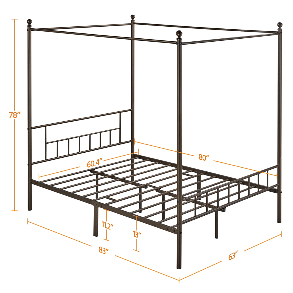 Easyfashion Metal Four Poster Canopy Queen Bed, Bronze