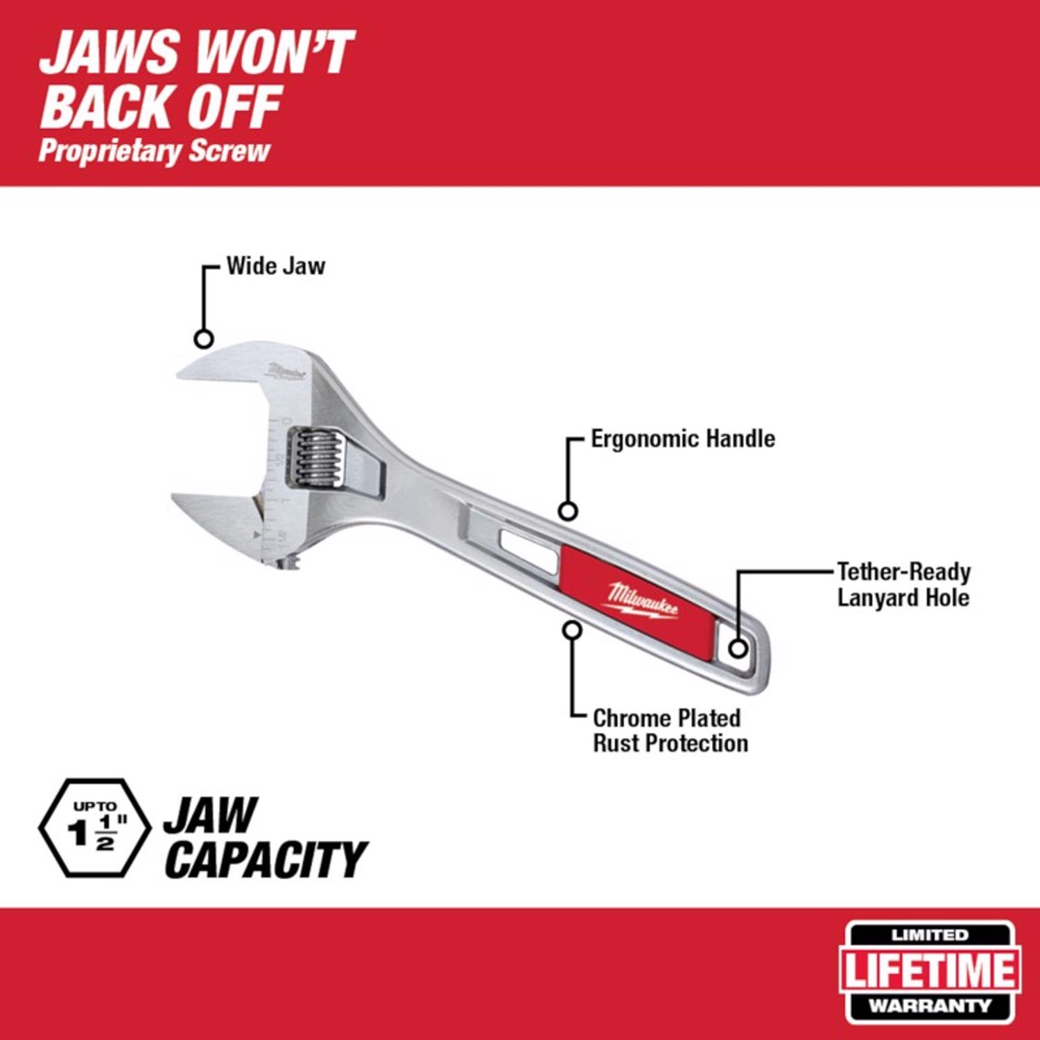 MW SAE Wide Jaw Adjustable Wrench 11.41 in. L 1 pc