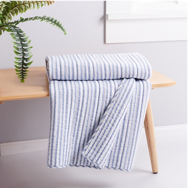 Tobago Stripe Blue Quilted Throw Levtex Home