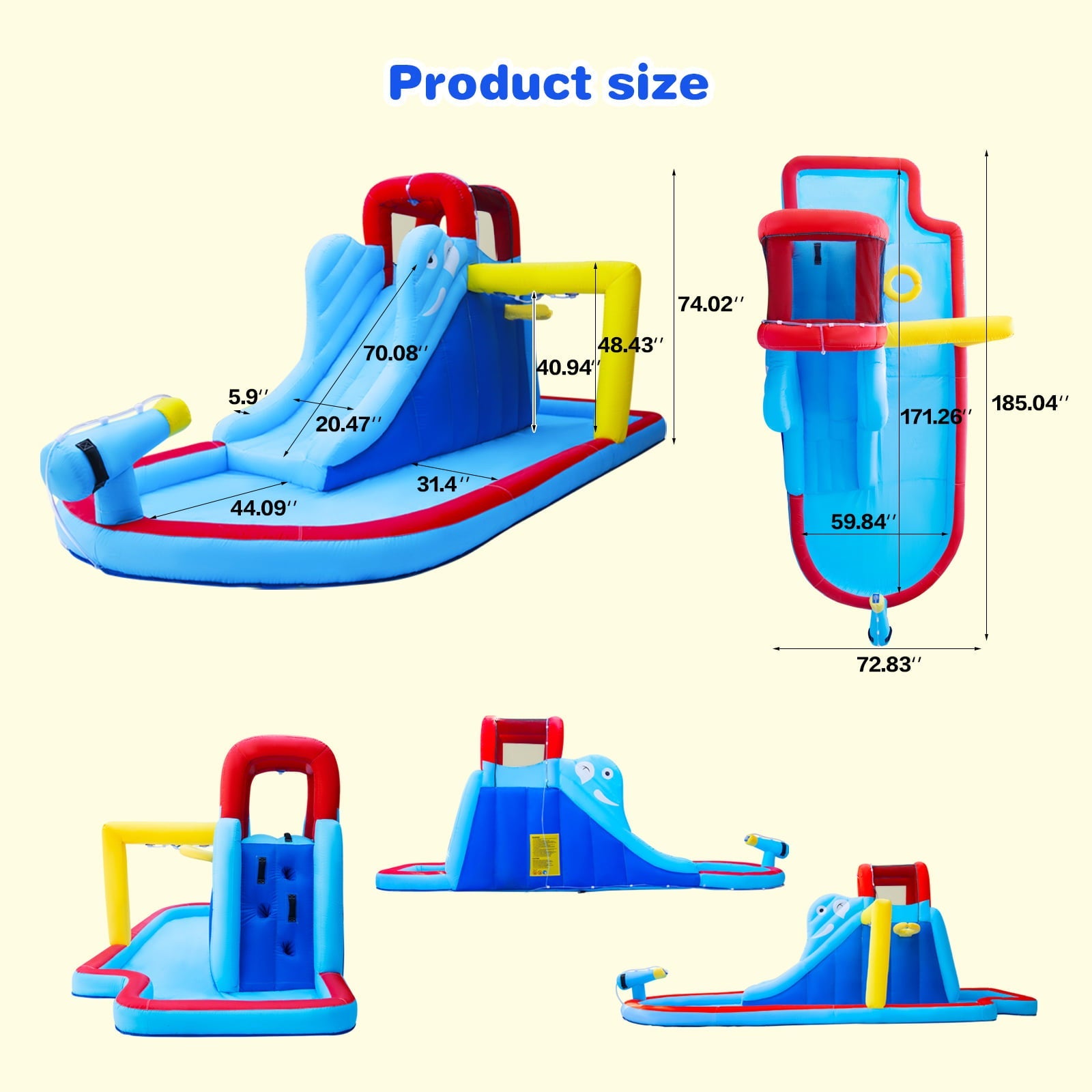 JOYLDIAS Kids Inflatable Bounce House Water Slide Bouncer Playhouse Castle with 3 Water Guns, Splash Pool, Climbing Wall, Basketball Hoop, Bag, Air Blower