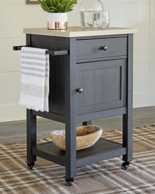 Signature Design by Ashley Boderidge Rustic Space Saving Kitchen Bar Cart， Black