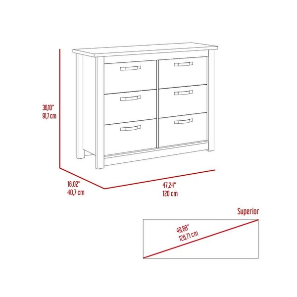 Becca Double Dresser with 6 Drawers， 4 Legs and Metal Hardware - - 35569980