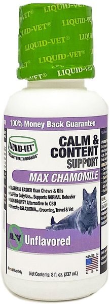 Liquid-Vet Calm and Content Support Unflavored Liquid Calming Supplement for Cats， 8-oz bottle