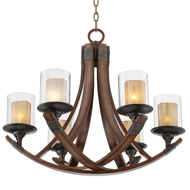 Wide Rustic Curving Clear Outer Scavo Inner Glass 6 light Fixture Dining Room