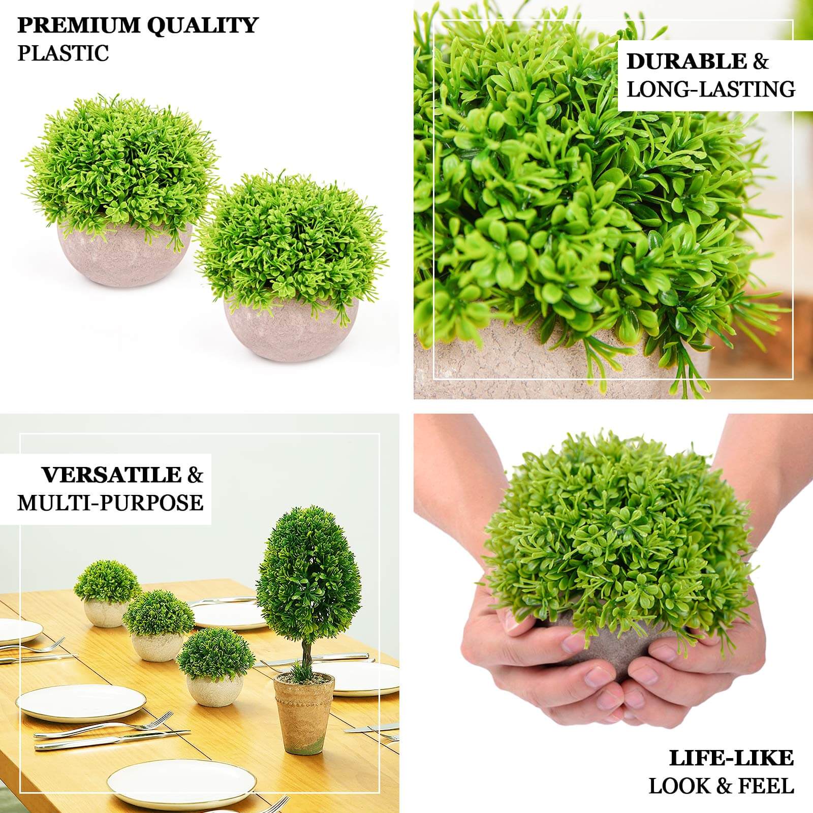 2 Plant Set Mini Potted Artificial Boxwood Topiary Faux Planter Collection 5