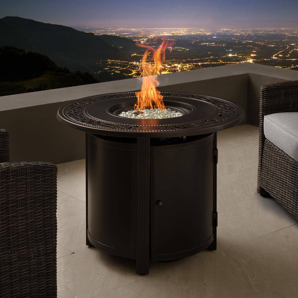 Fire Sense Hedges 34 in. x 24.5 in. Round Aluminum LPG Fire Pit Kit 63692