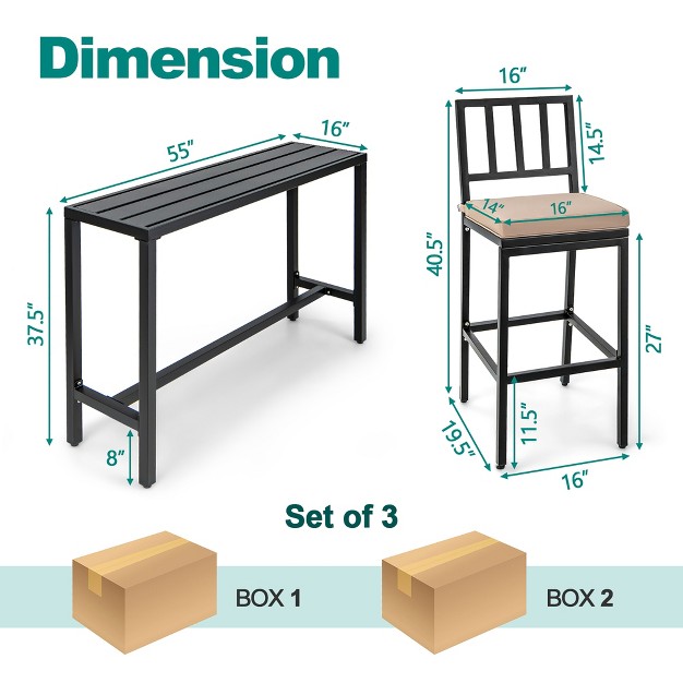 Costway 3pcs Patio Dining Table Set Metal Bar Table amp Chairs Set With Cushion