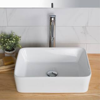 KRAUS Elavo Vessel White Ceramic Bath Sink and Ramus Single Handle Bath Faucet with Pop-Up Drain in Stainless Steel C-KCV-121-1220SFS