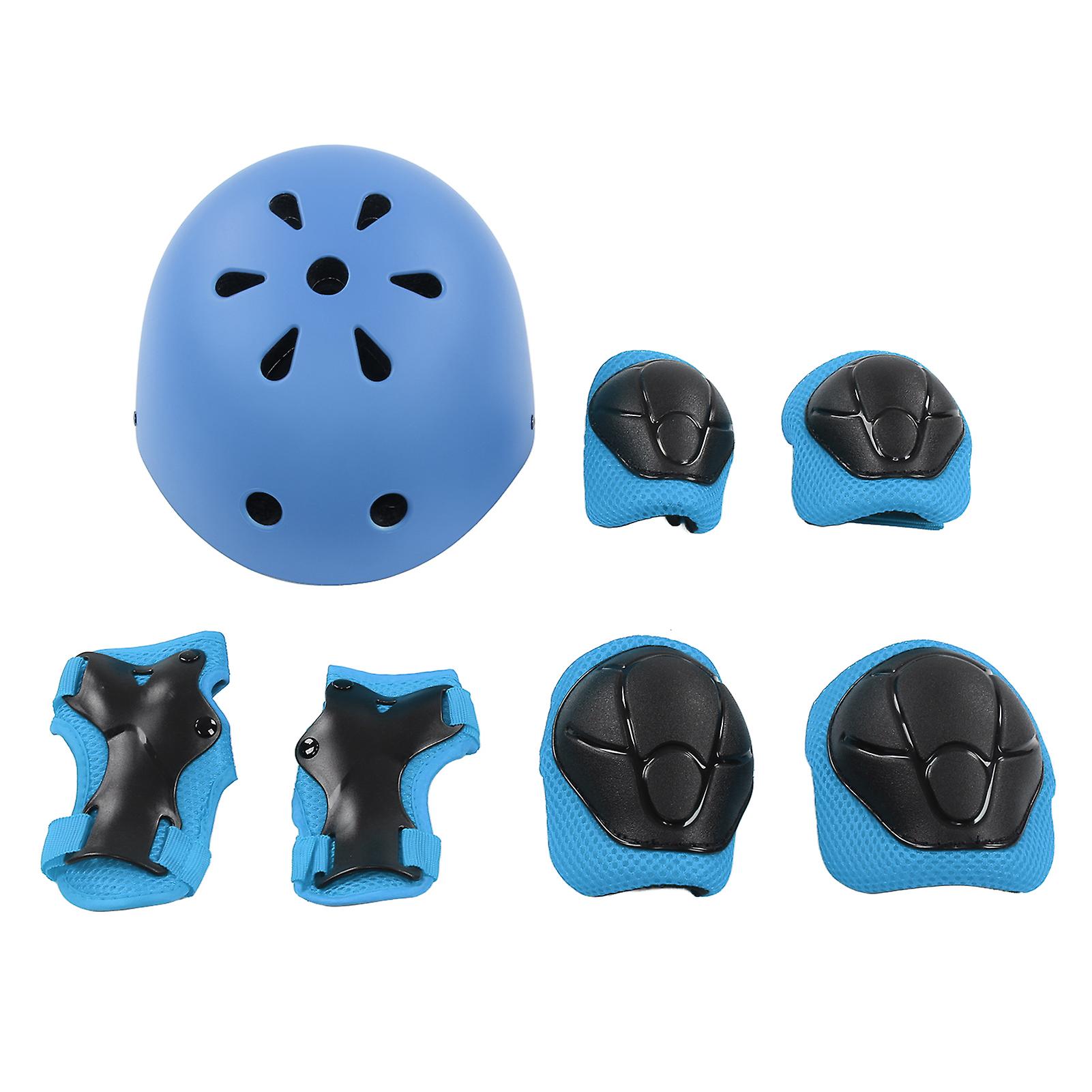 7pcs/set Children Safety Helmet Knee Elbow Pad Sets Breathable Riding Skating Protective Gear Setblue