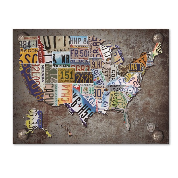 X 18 quot Masters Fine Art x27 usa License Plate Map On Metal x27 Canvas Art