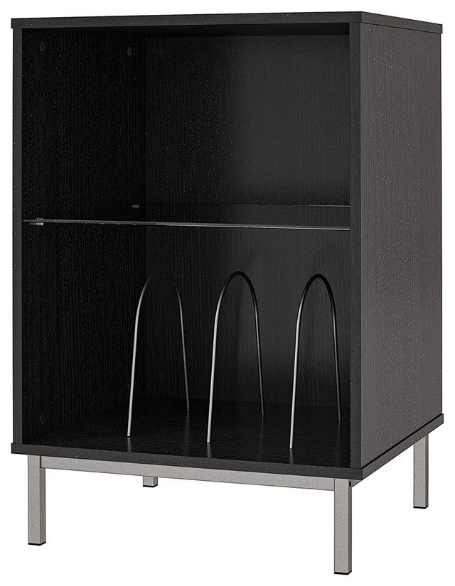 Pemberly Row Mid Century Turntable Stand in Black Oak Finish   Contemporary   Media Cabinets   by Homesquare  Houzz