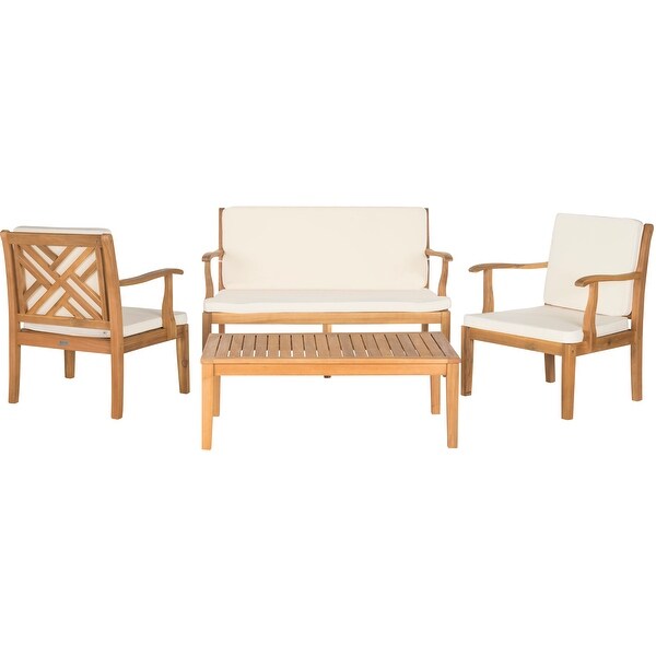 SAFAVIEH Outdoor Living Bradbury Brown Acacia Wood 4piece Beige Cushion Patio Set