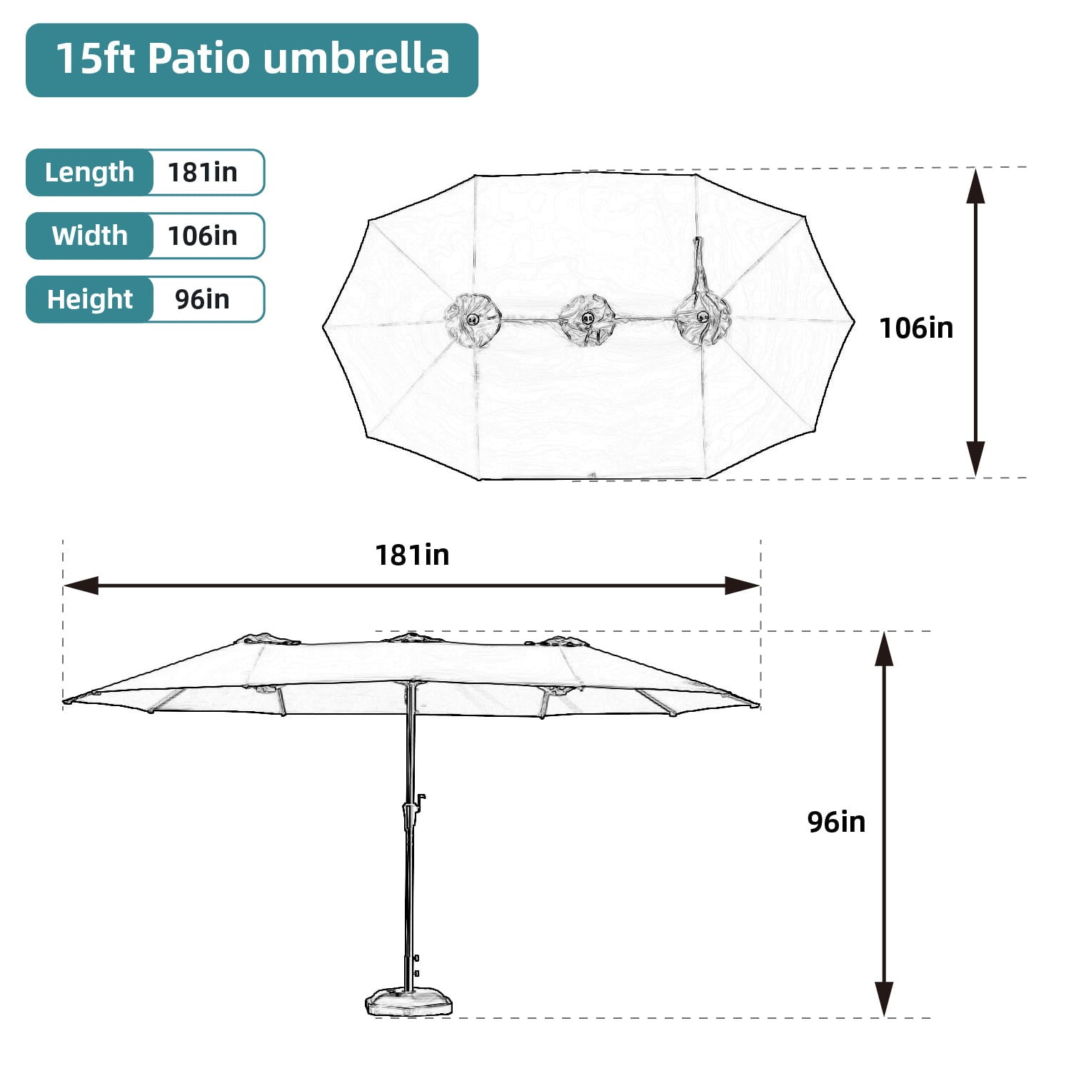 Wesfital 15ft Large Rectangle Umbrellas Double-Sided Outdoor Market Umbrella with UV Sun Protection & Easy Crank for Backyard, Poolside, Lawn and Garden, Blue