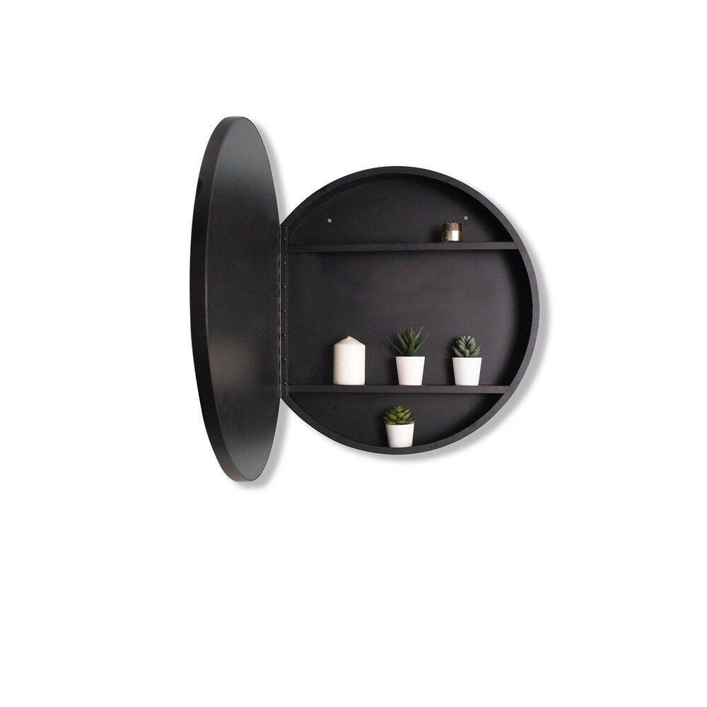 24 in. W x 24 in. H Medium Round Black Framed Aluminum Alloy Surface Mount Medicine Cabinet with Mirror ASMBPSR2424