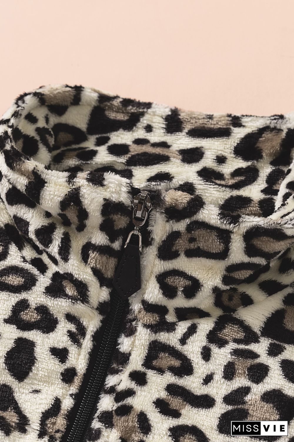 Leopard Print 1/4 Zip Turn-down Collar Sweatshirt